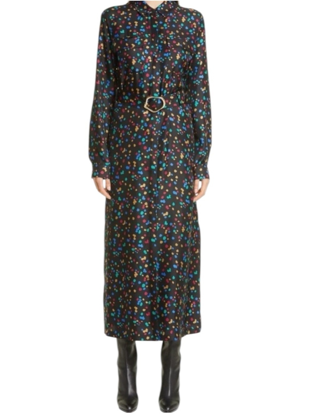 Lafayette 148 New York 100% Silk Black Doha Scattered Dot Print Wrap Dress
